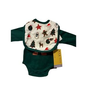 M+A Organic Baby‎ Newborn Christmas Long Sleeve Bodysuit Bib Set Gingerbread
